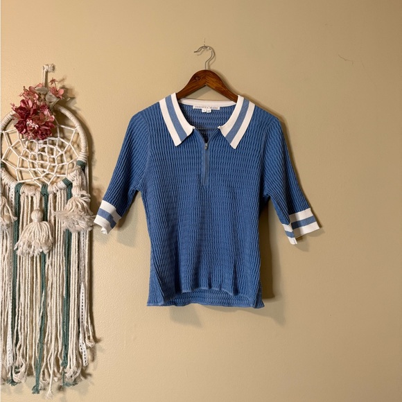 Veronica Beard Jorja Half Zip Polo Top Blue Size XL - Picture 3 of 7